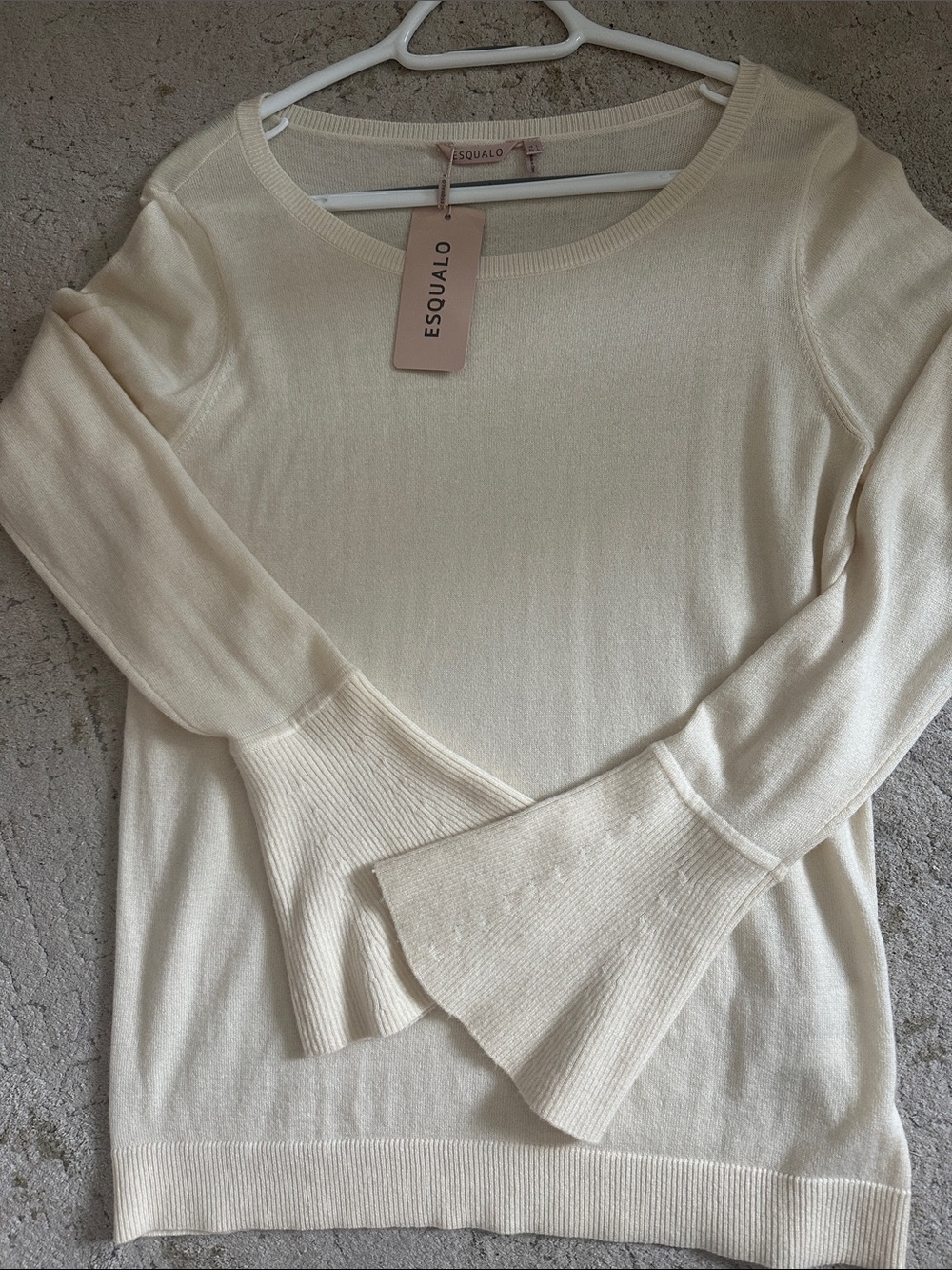 ESQUALO Cream Bell-Sleeve Scoop Neck Sweater